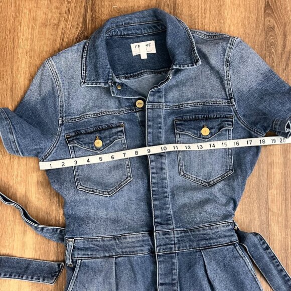 Frame Pleated Coverall Short Romper Button Front Playsuit Stretch Denim Maxson M - Picture 6 of 12